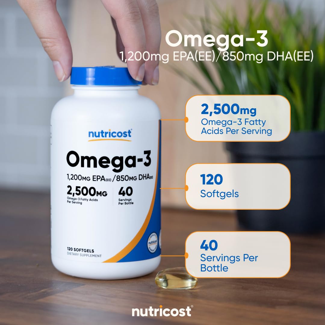 Omega 3 Fish Oil - 2500MG, 120 Sofgels, 1200mg EPA 850mg DHA - Non-GMO, Gluten Free