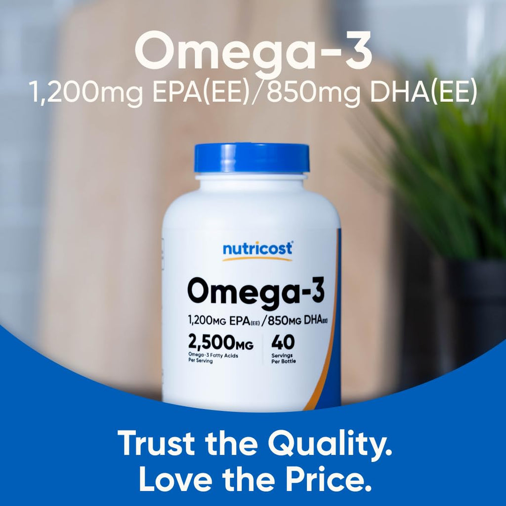 Omega 3 Fish Oil - 2500MG, 120 Sofgels, 1200mg EPA 850mg DHA - Non-GMO, Gluten Free