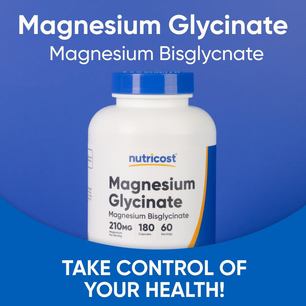 Magnesium Glycinate Capsules (180 Capsules, 210 mg Per Serving)