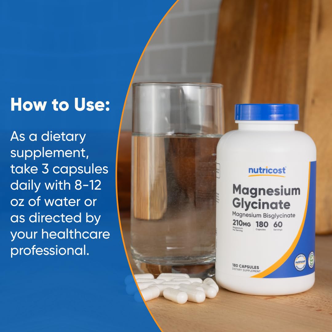 Magnesium Glycinate Capsules (180 Capsules, 210 mg Per Serving)
