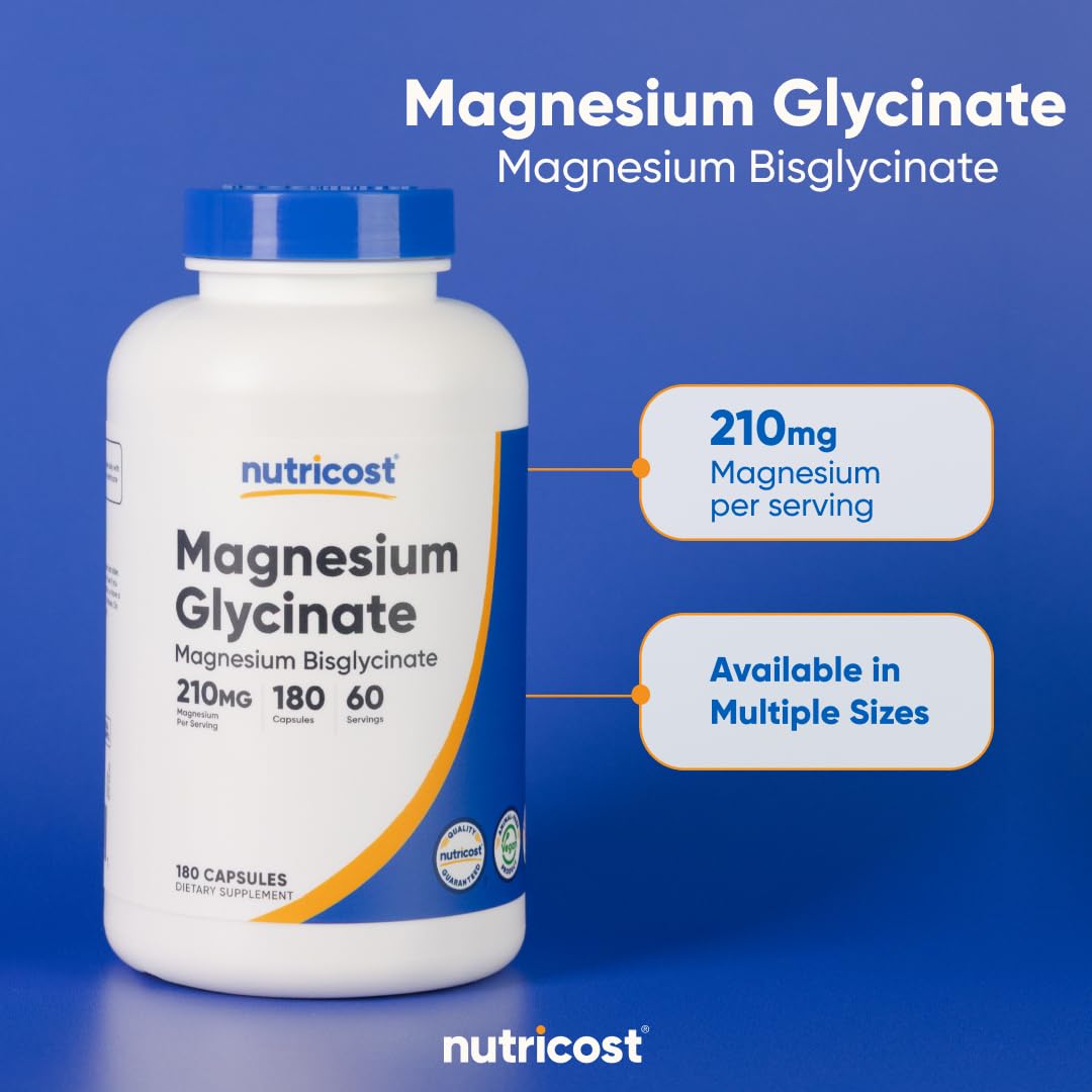 Magnesium Glycinate Capsules (180 Capsules, 210 mg Per Serving)