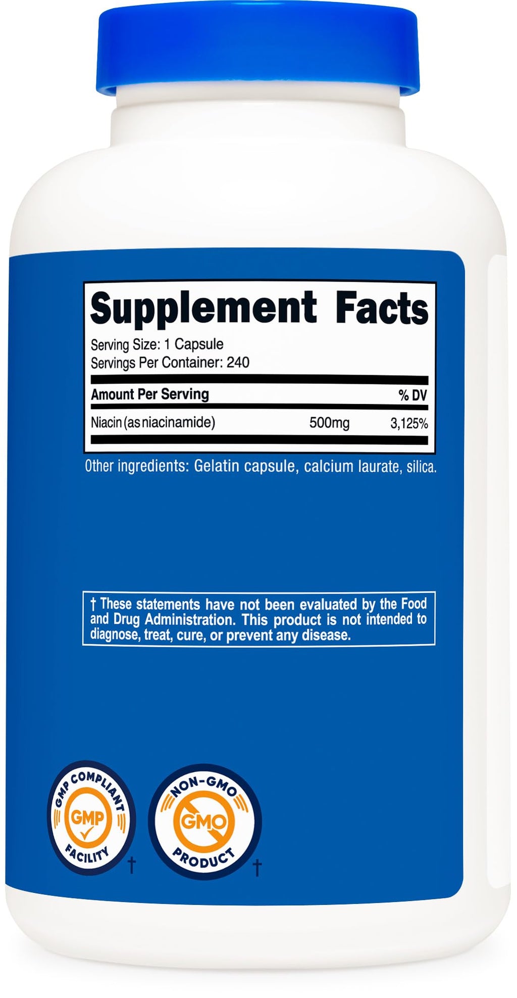 Niacinamide (Vitamin B3) 500mg, 240 Capsules - Non-GMO, Gluten Free