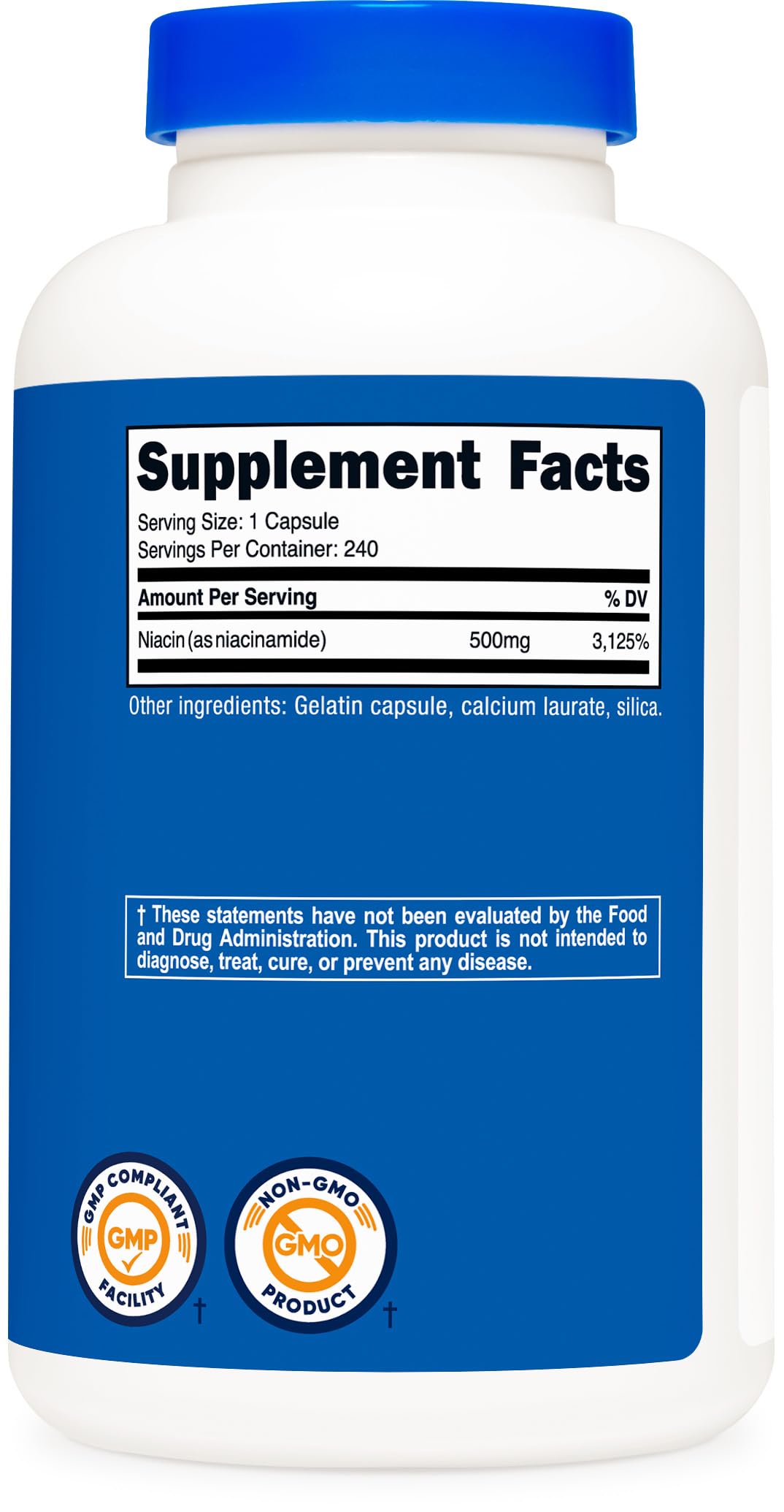 Niacinamide (Vitamin B3) 500mg, 240 Capsules - Non-GMO, Gluten Free