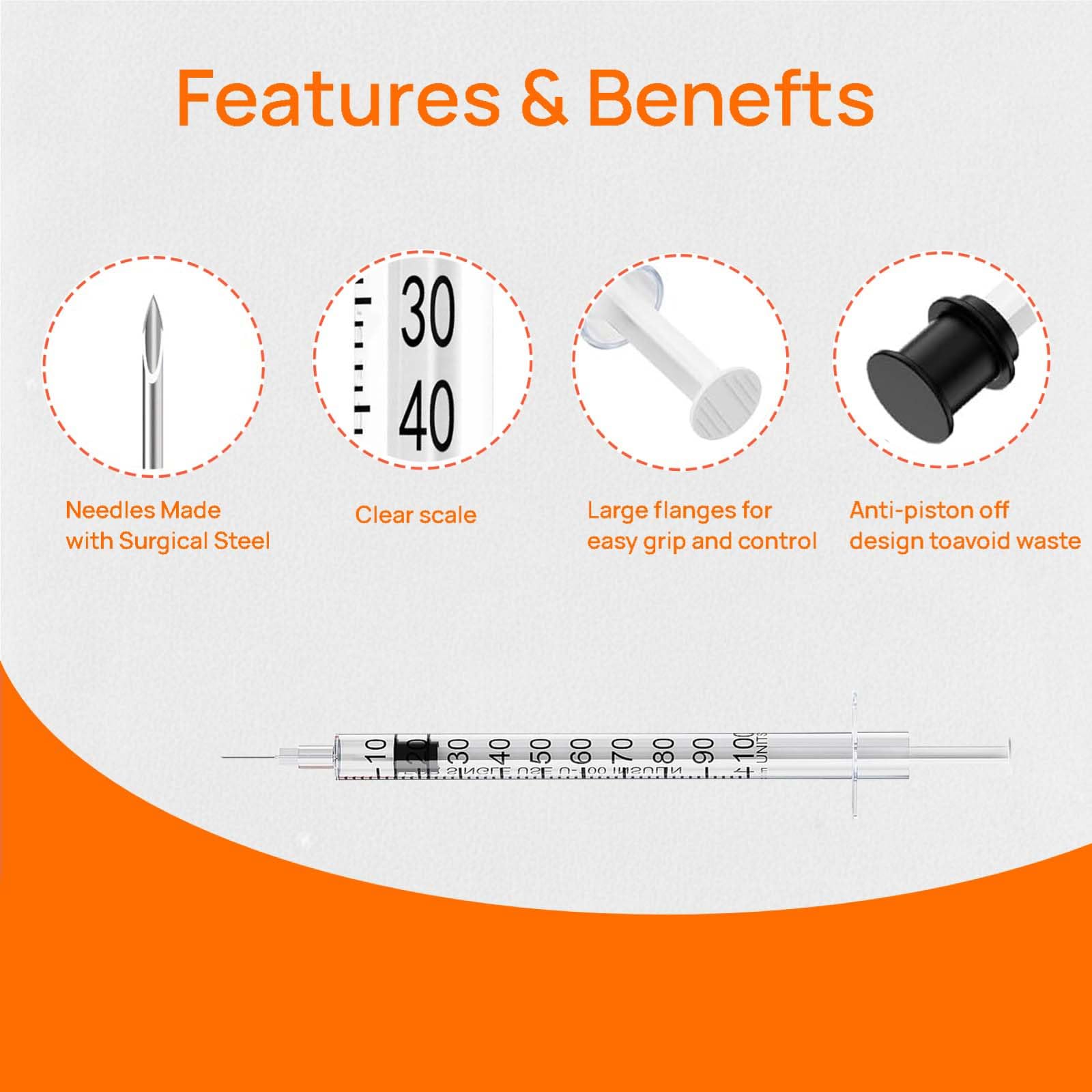 100PACK 1ML Syringe with 30G 1/2" (13mm) Needle, Individually Wrapped Lab Supplies (1CC 30G 1/2"-100PACK)