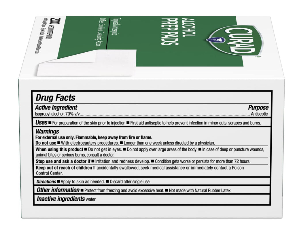 Curad Alcohol Disinfectant Prep Pads, 2-ply, Medium Size, 200 Count