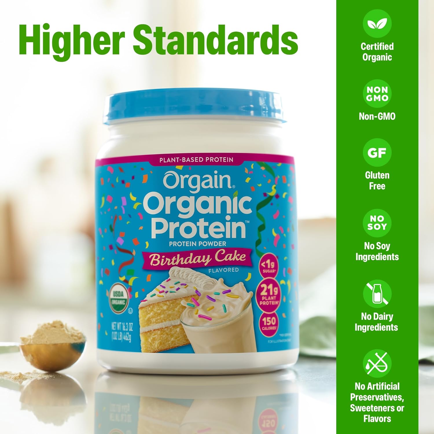 Organic Protein Powder, 21g Plant Protein, No Lactose Ingredients, No Added Sugar
