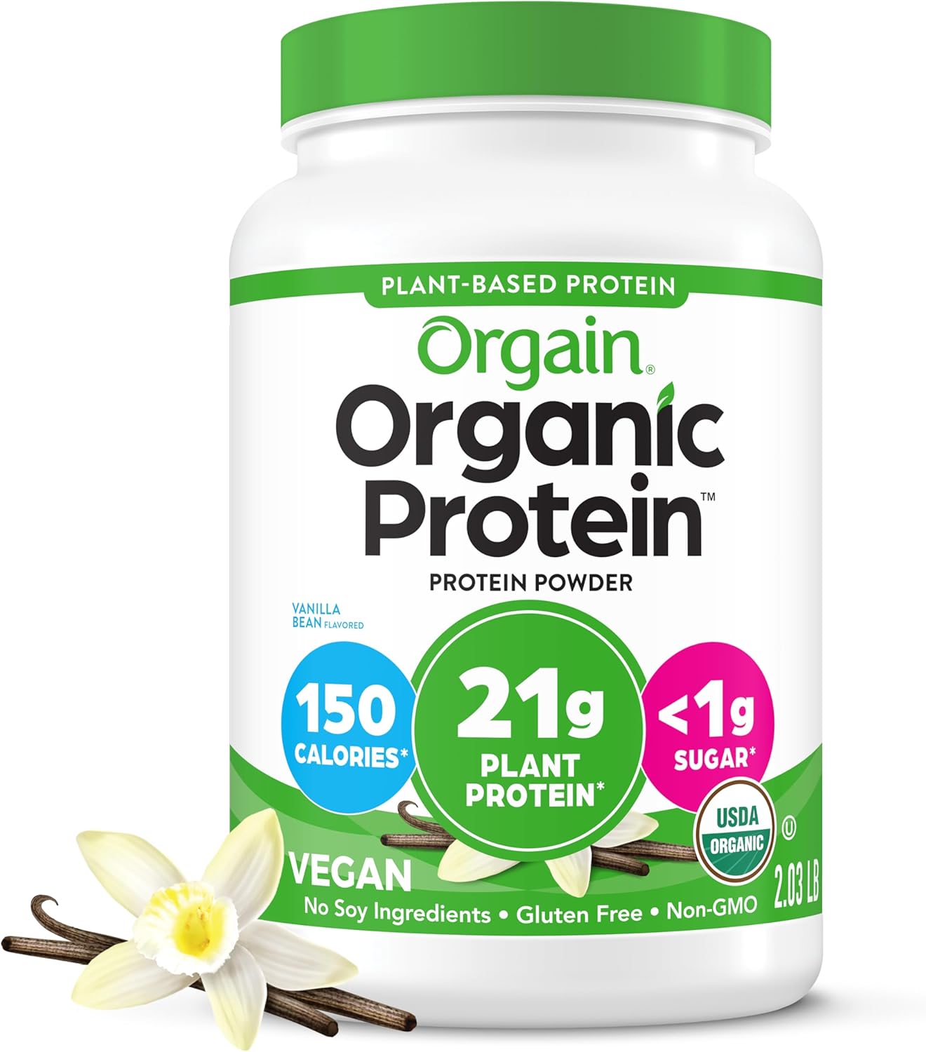 Organic Protein Powder, 21g Plant Protein, No Lactose Ingredients, No Added Sugar