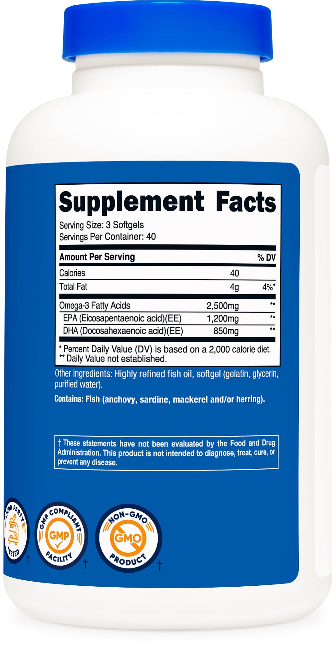 Omega 3 Fish Oil - 2500MG, 120 Sofgels, 1200mg EPA 850mg DHA - Non-GMO, Gluten Free