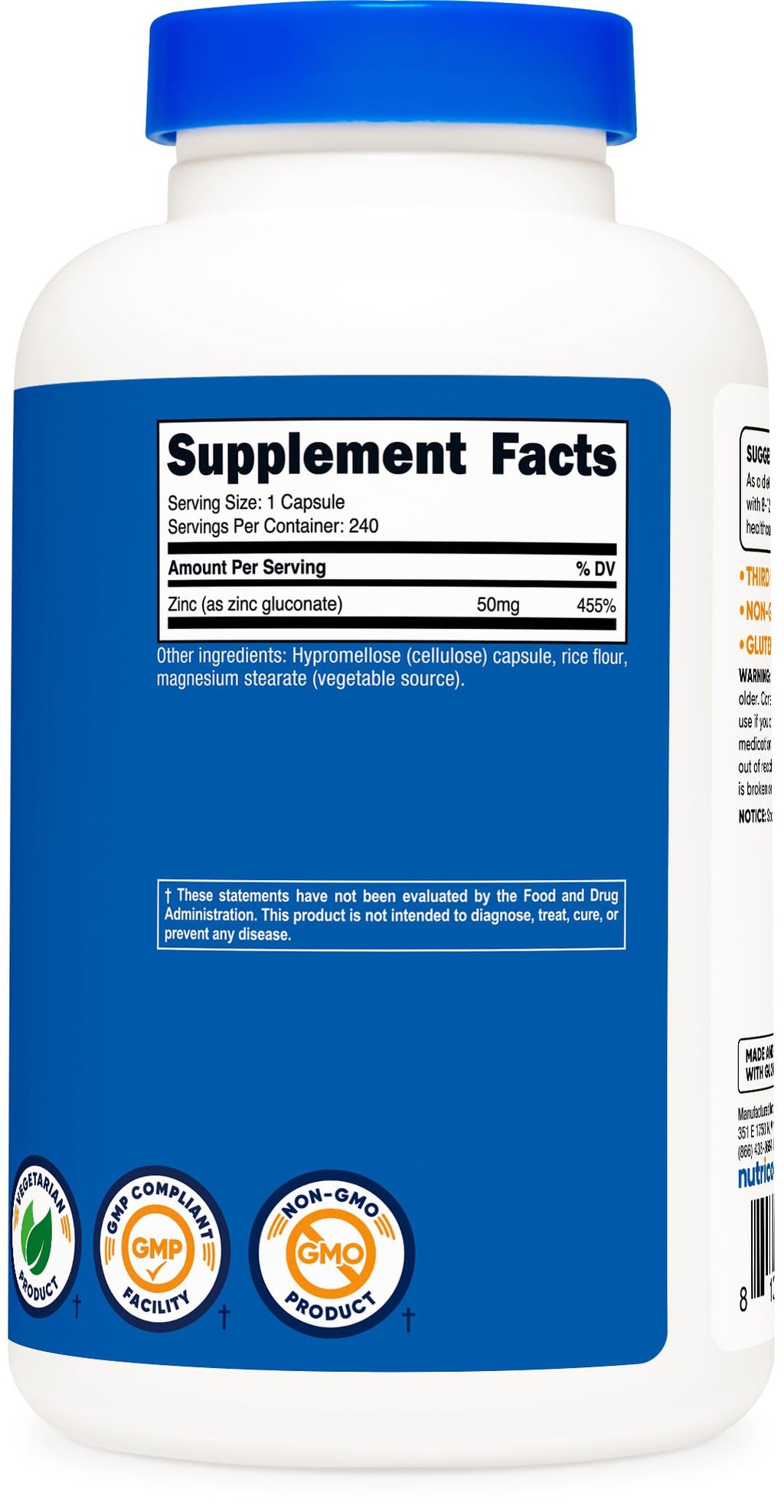 Zinc Gluconate 240 Vegetarian Capsules (50mg)
