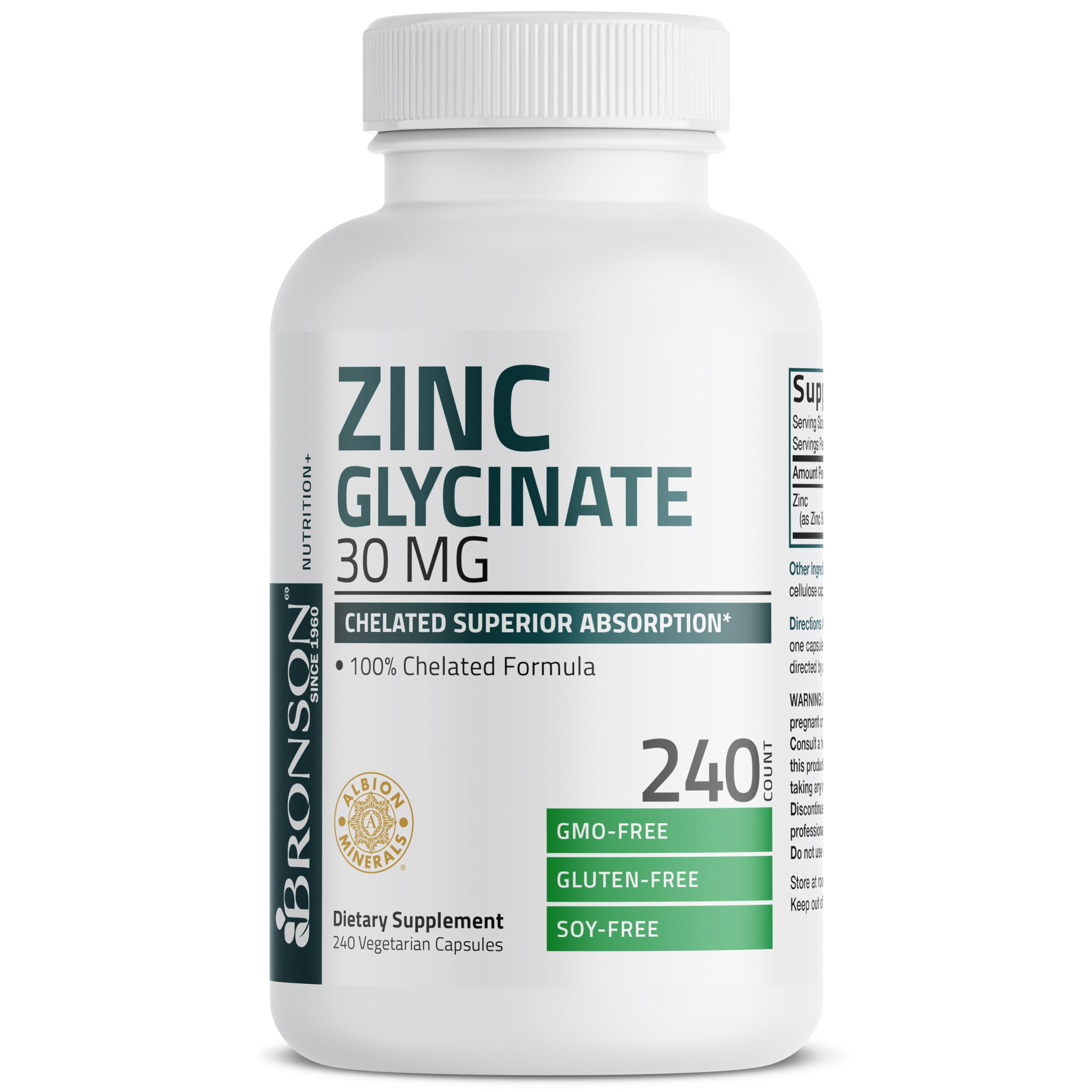 Zinc Glycinate 30mg, 240 Vegetarian Capsules