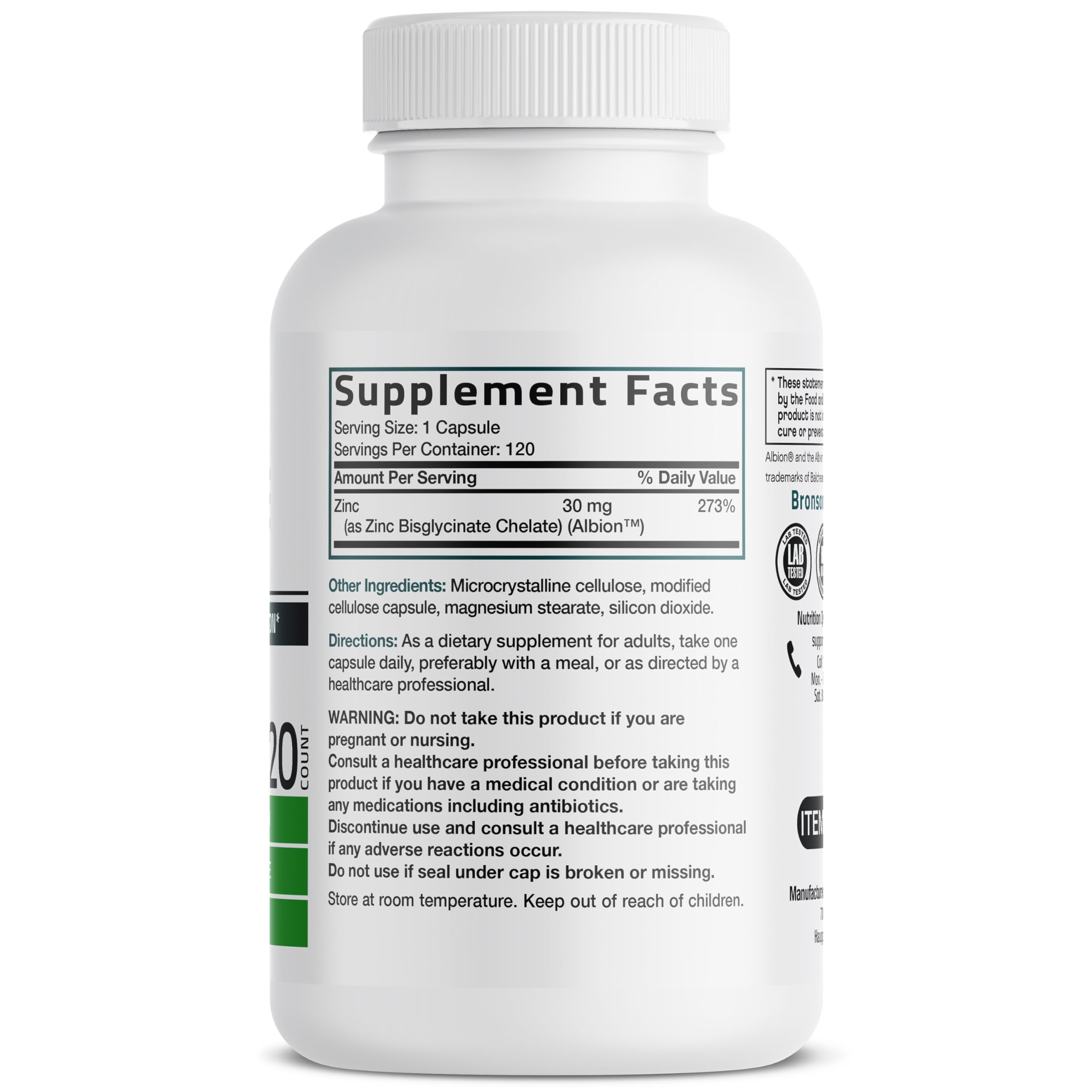 Zinc Glycinate 30mg, 240 Vegetarian Capsules