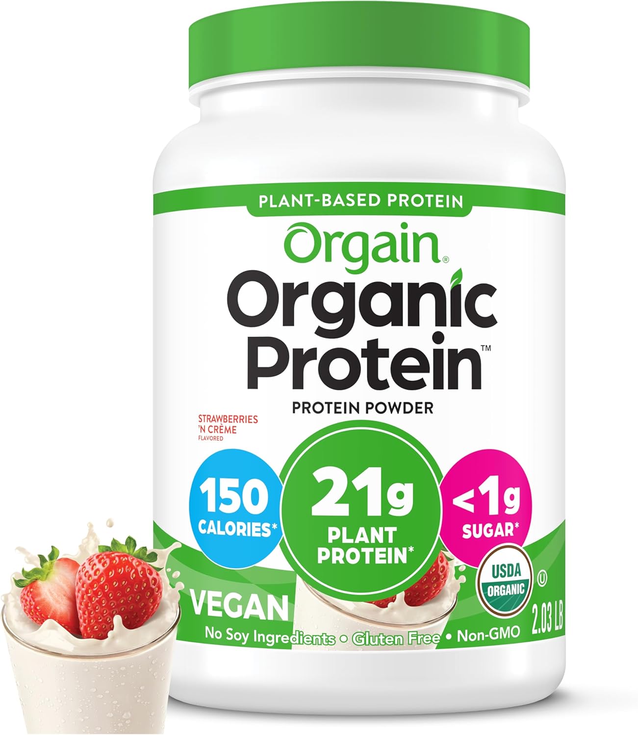 Organic Protein Powder, 21g Plant Protein, No Lactose Ingredients, No Added Sugar