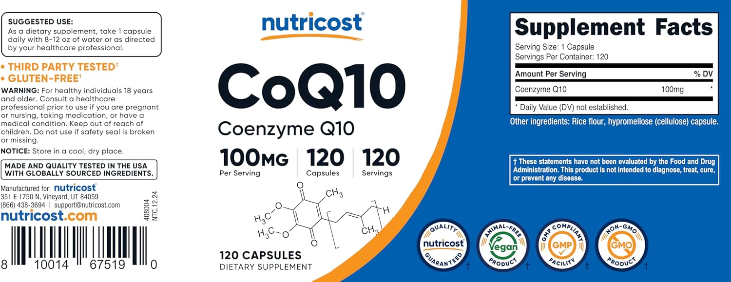 CoQ10 (Coenzyme Q10), 100mg, 120 Vegetarian Capsules - High Absorption, Non-GMO