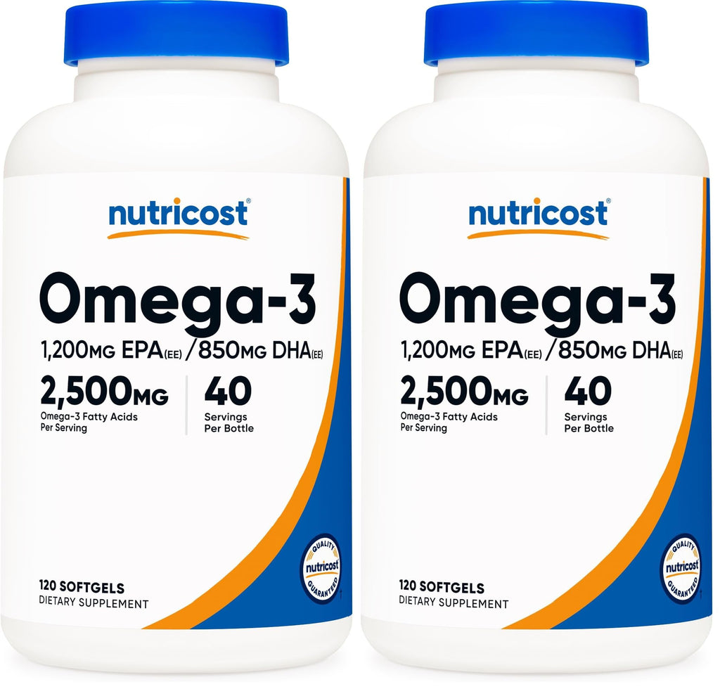 Omega 3 Fish Oil - 2500MG, 120 Sofgels, 1200mg EPA 850mg DHA - Non-GMO, Gluten Free