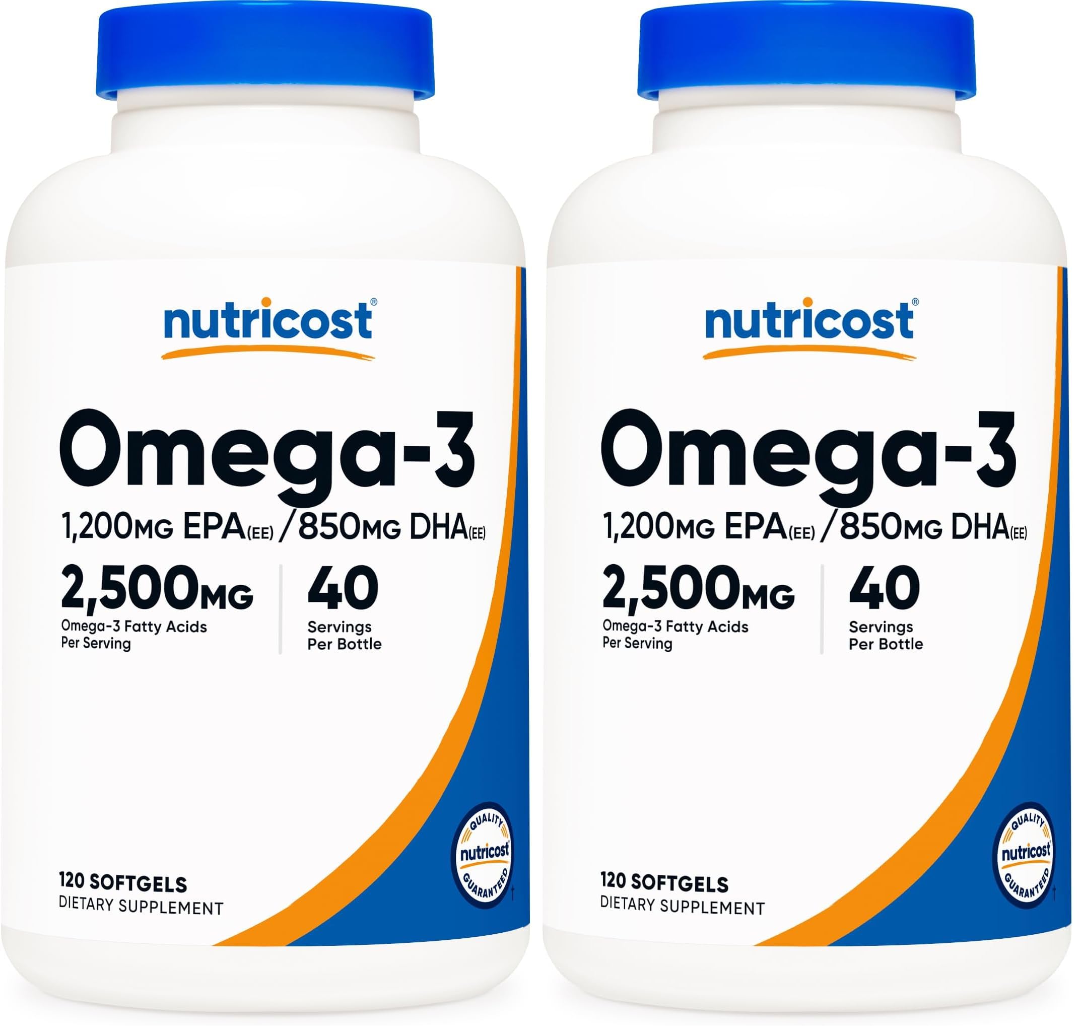 Omega 3 Fish Oil - 2500MG, 120 Sofgels, 1200mg EPA 850mg DHA - Non-GMO, Gluten Free