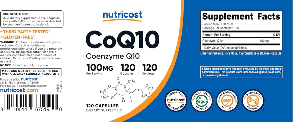 CoQ10 (Coenzyme Q10), 100mg, 120 Vegetarian Capsules - High Absorption, Non-GMO