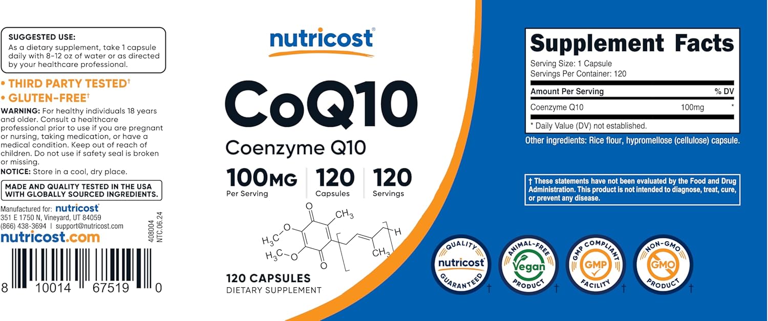 CoQ10 (Coenzyme Q10), 100mg, 120 Vegetarian Capsules - High Absorption, Non-GMO