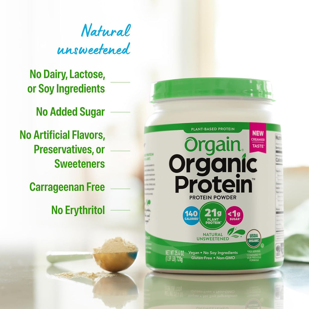 Organic Protein Powder, 21g Plant Protein, No Lactose Ingredients, No Added Sugar