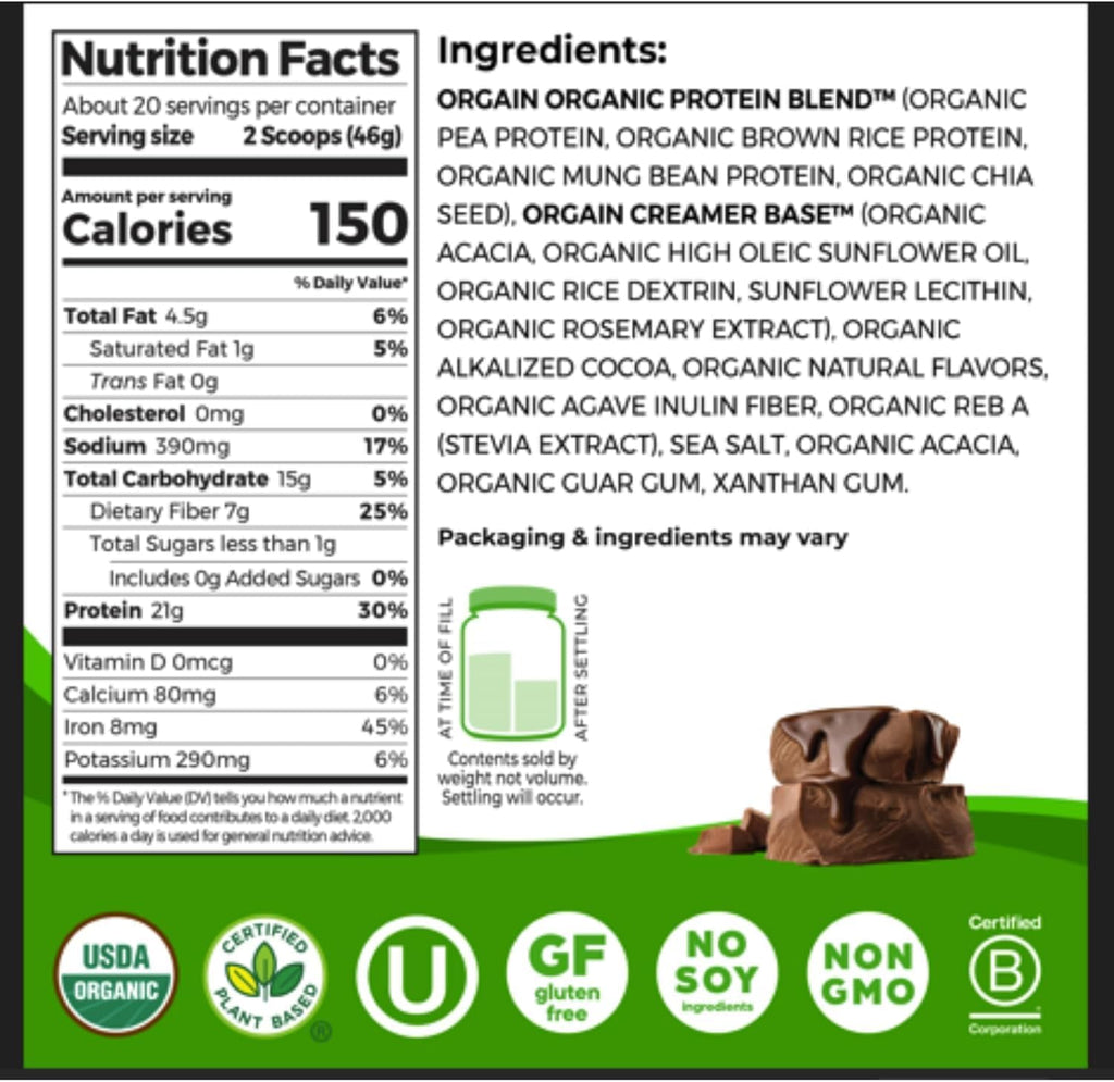 Organic Protein Powder, 21g Plant Protein, No Lactose Ingredients, No Added Sugar