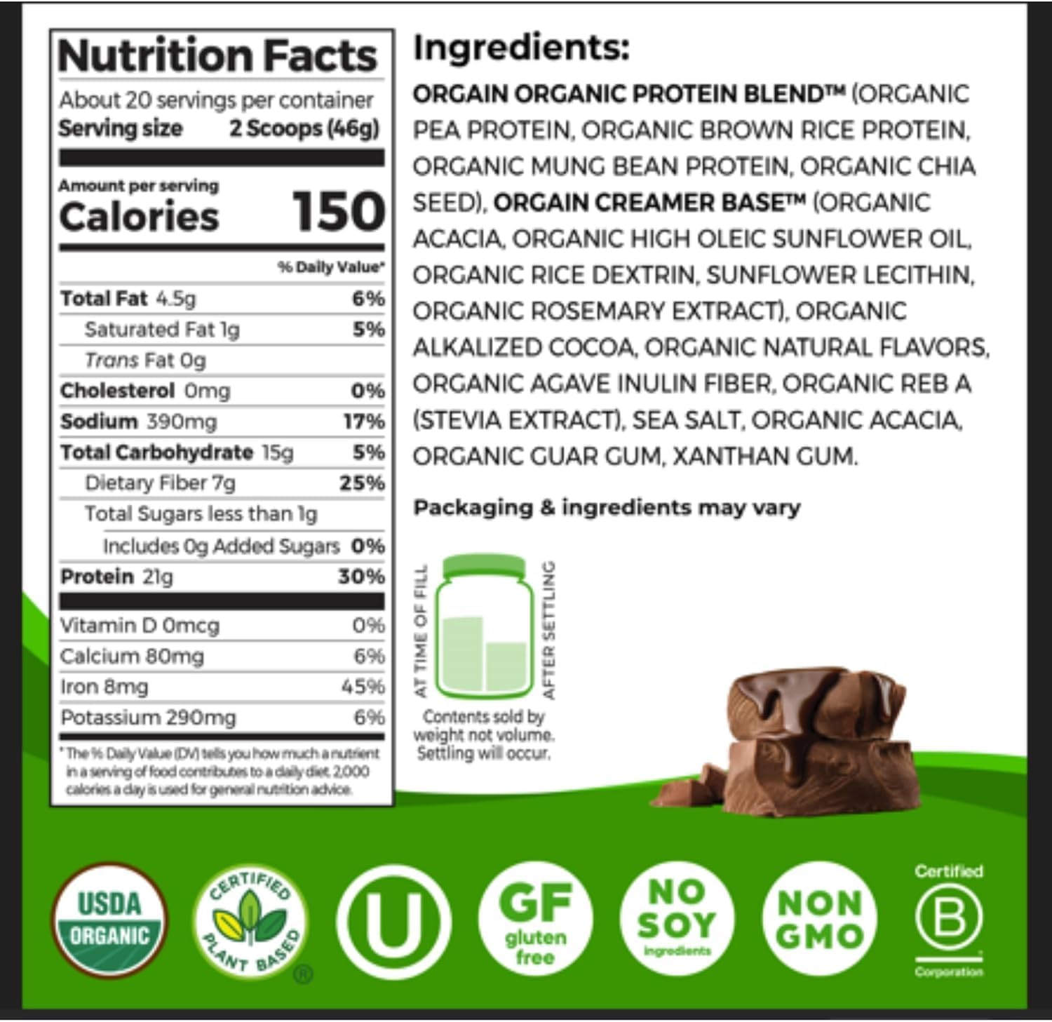 Organic Protein Powder, 21g Plant Protein, No Lactose Ingredients, No Added Sugar