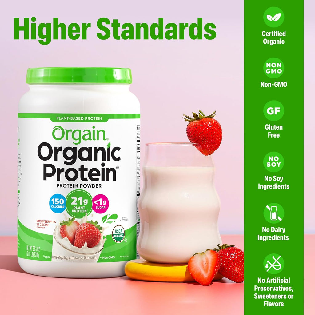 Organic Protein Powder, 21g Plant Protein, No Lactose Ingredients, No Added Sugar