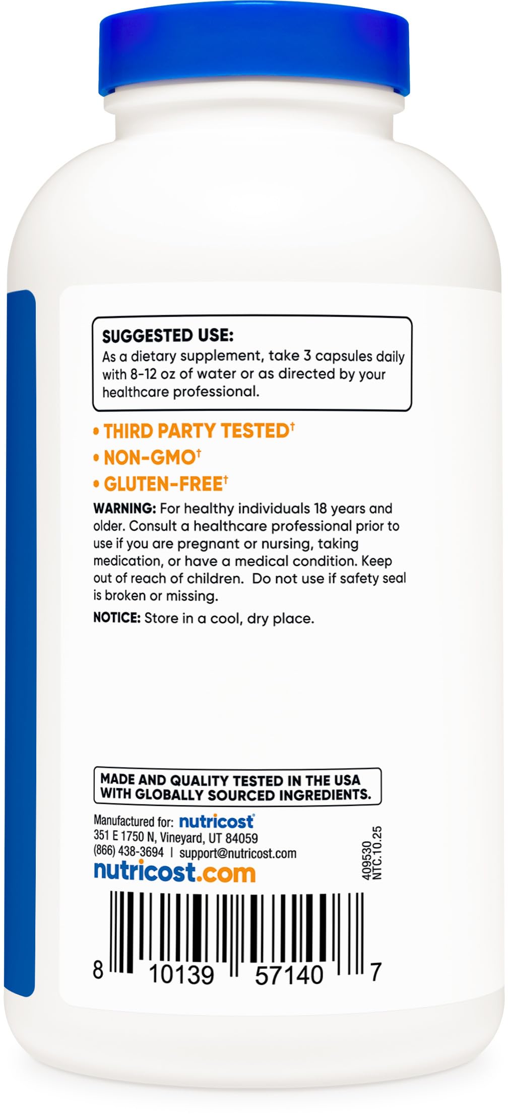 Magnesium Glycinate Capsules (180 Capsules, 210 mg Per Serving)