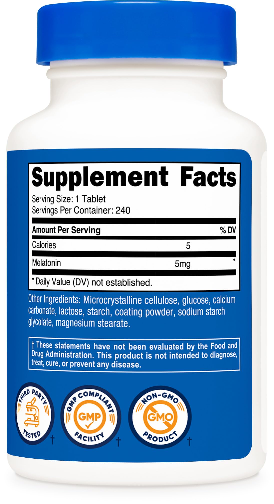 Melatonin 5mg, 240 Tablets - 5mg Per Serving, Non-GMO, Gluten Free