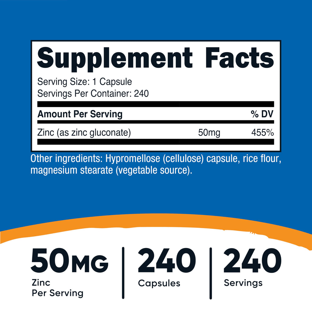 Zinc Gluconate 240 Vegetarian Capsules (50mg)