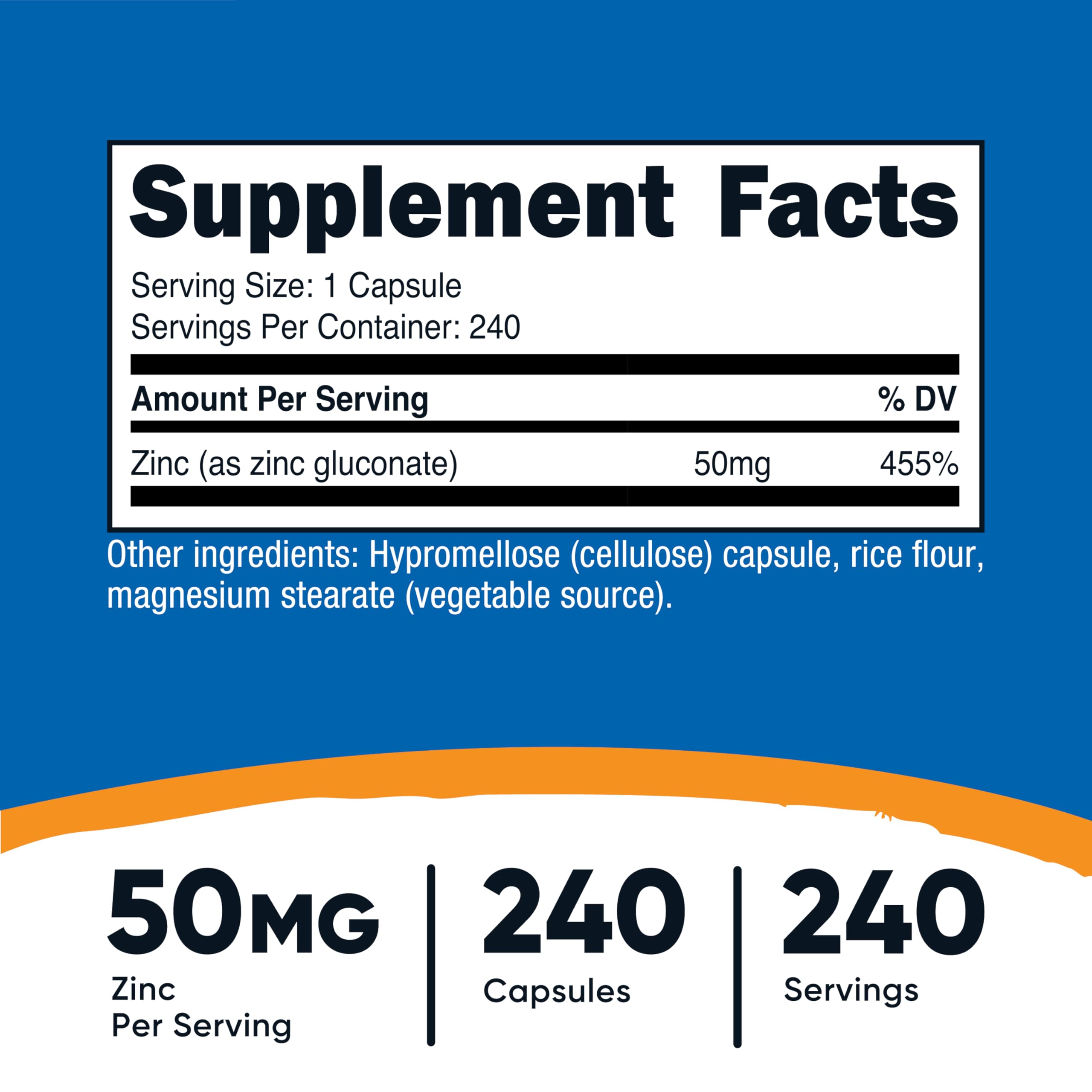 Zinc Gluconate 240 Vegetarian Capsules (50mg)