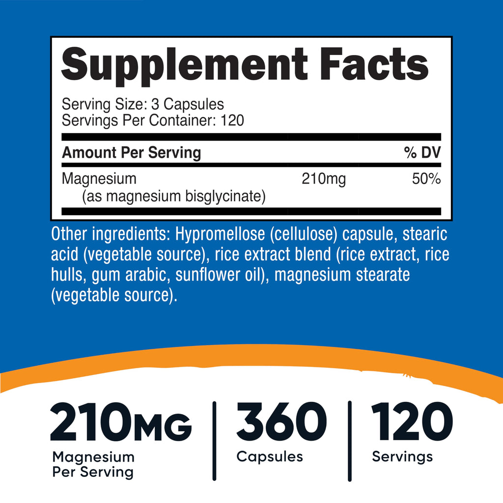 Magnesium Glycinate Capsules (180 Capsules, 210 mg Per Serving)