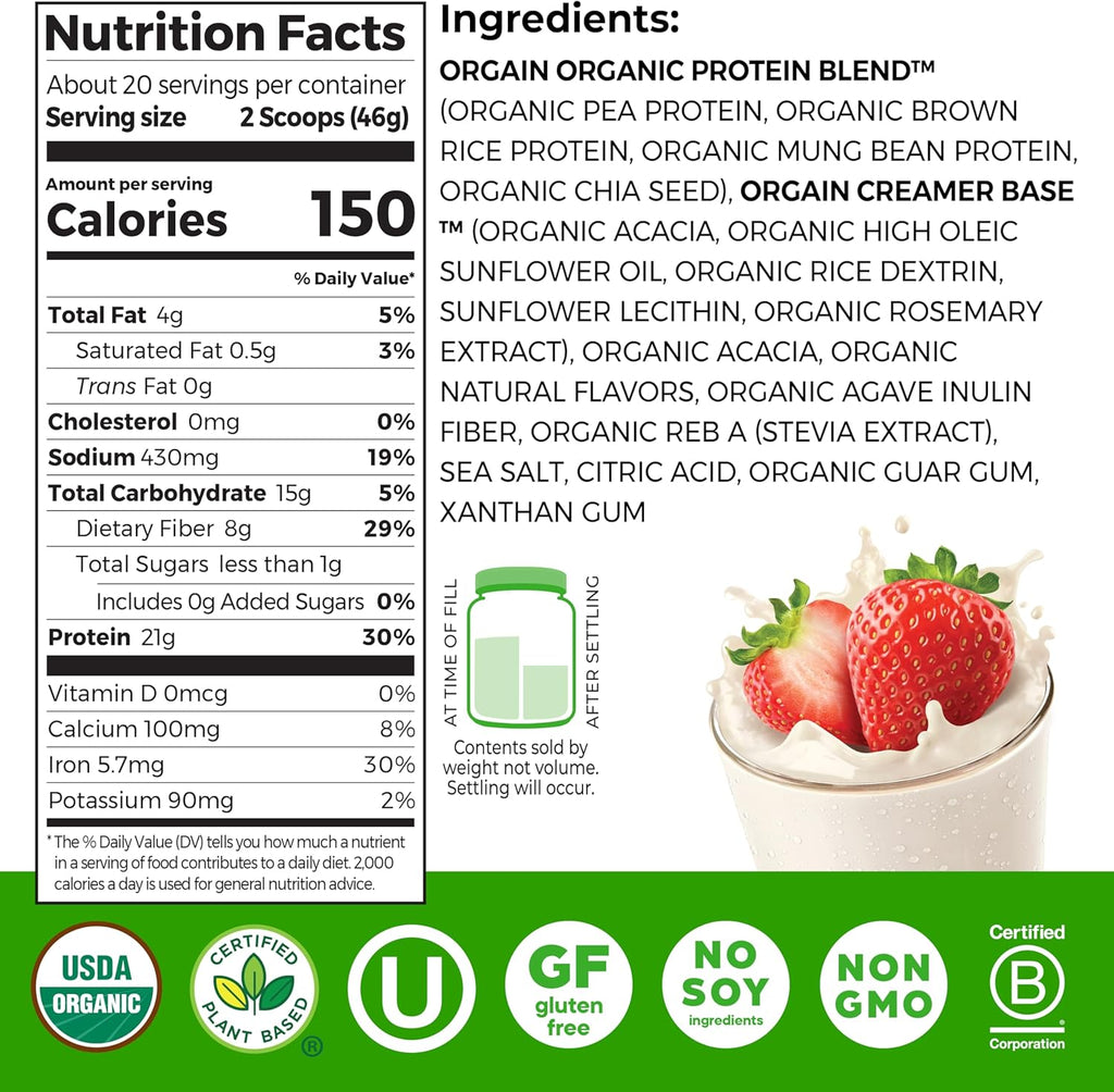 Organic Protein Powder, 21g Plant Protein, No Lactose Ingredients, No Added Sugar