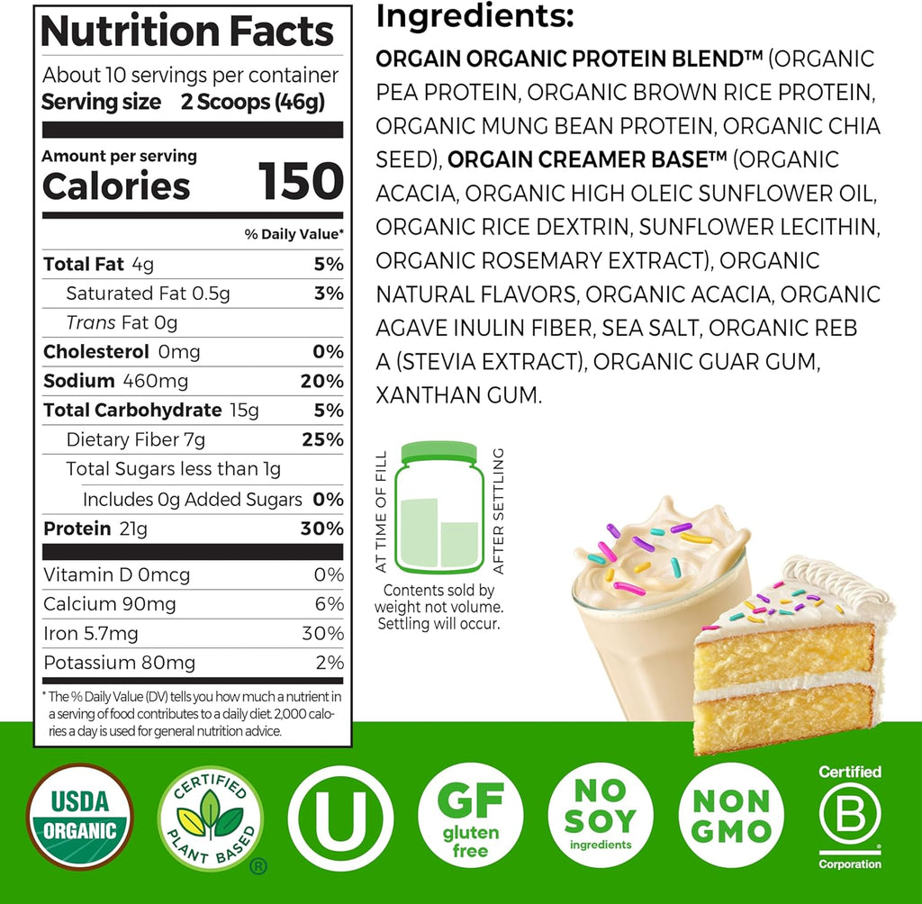 Organic Protein Powder, 21g Plant Protein, No Lactose Ingredients, No Added Sugar
