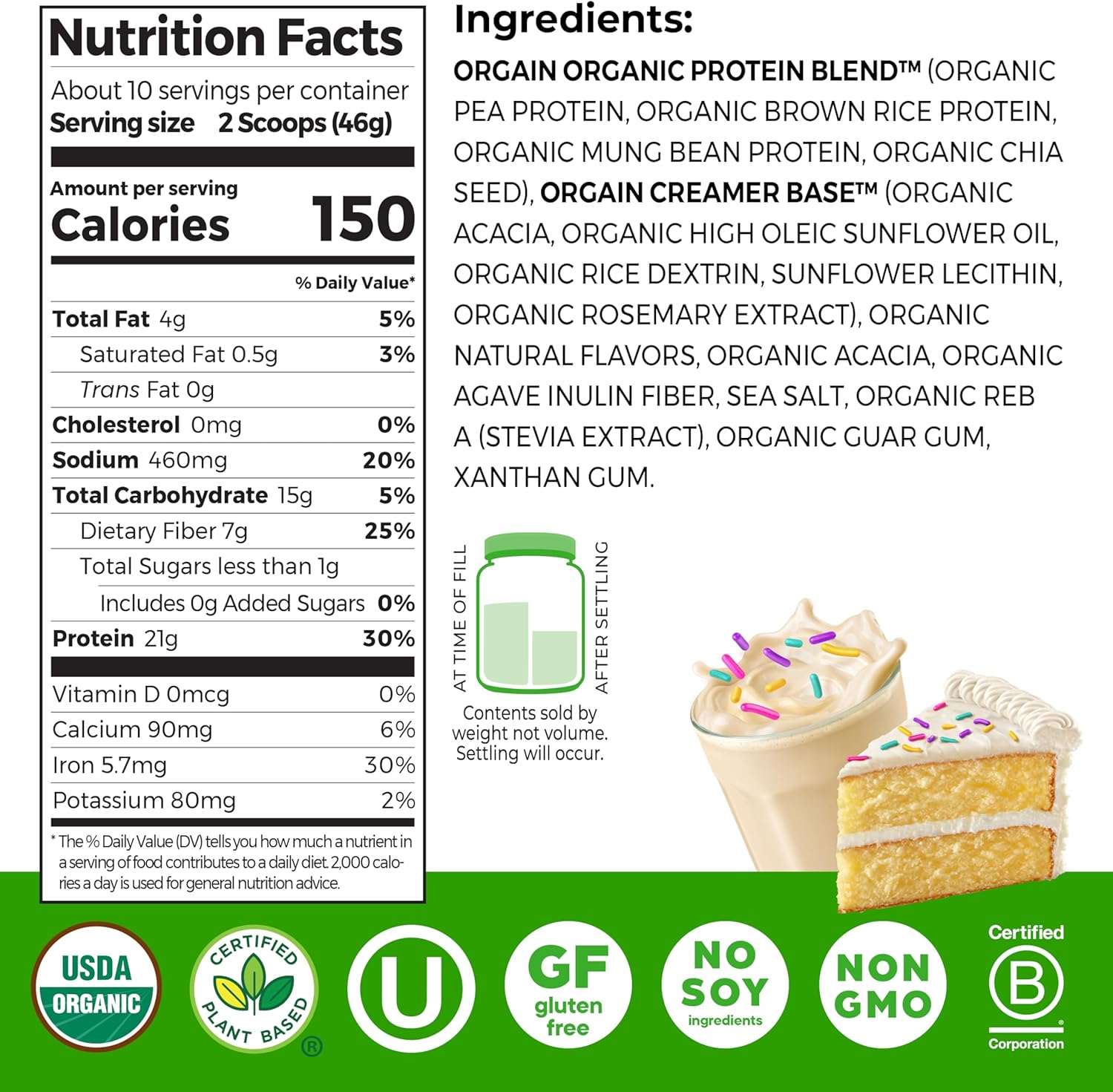 Organic Protein Powder, 21g Plant Protein, No Lactose Ingredients, No Added Sugar