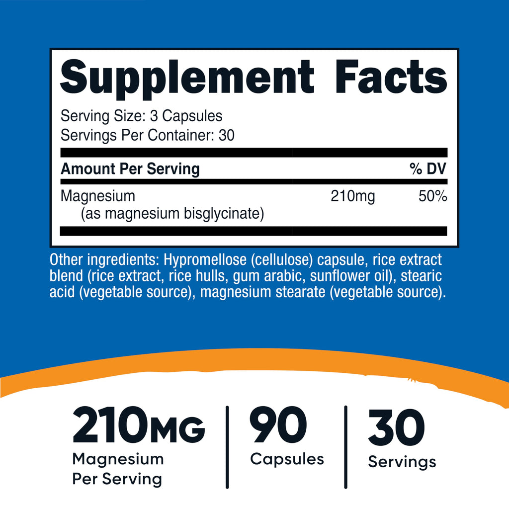 Magnesium Glycinate Capsules (180 Capsules, 210 mg Per Serving)