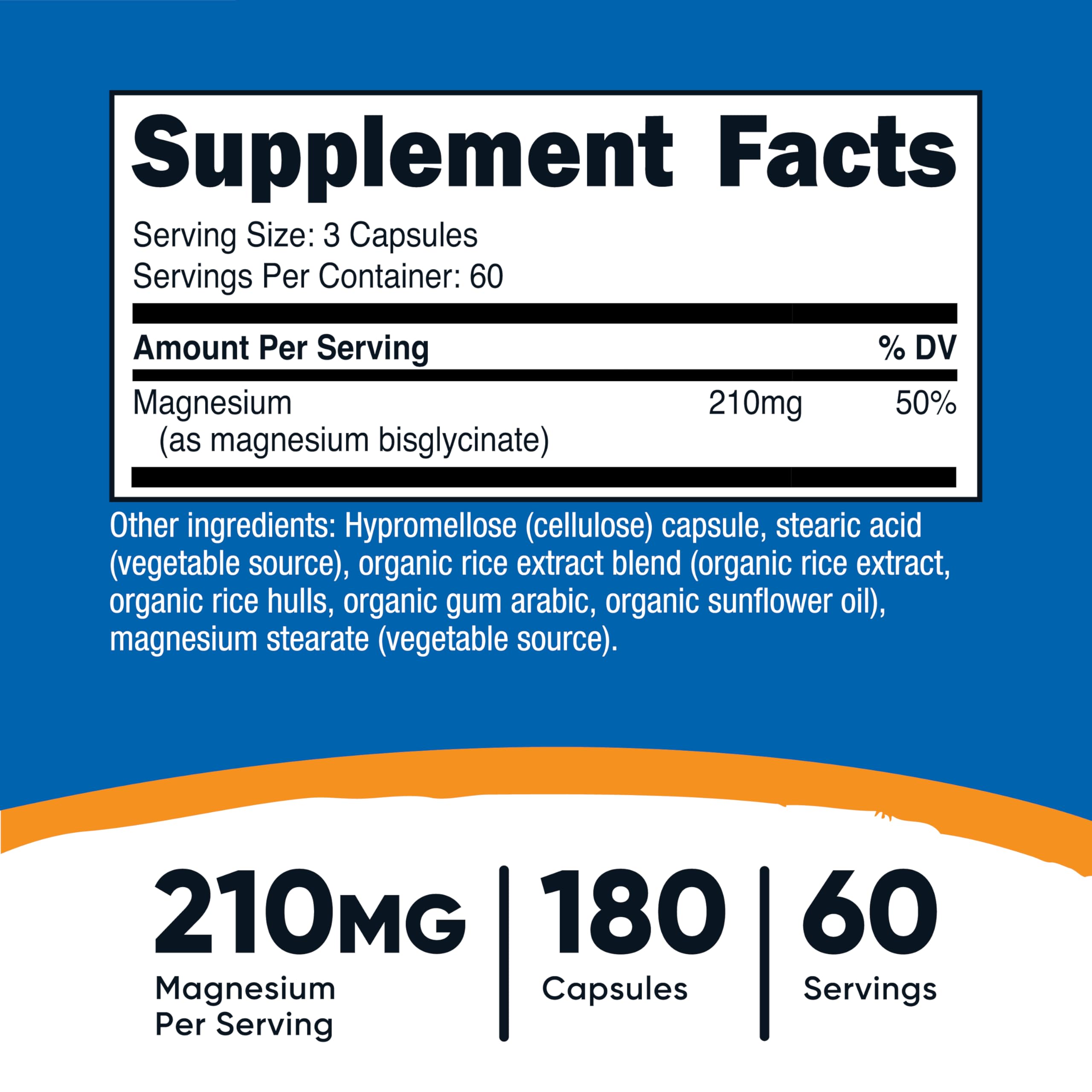 Magnesium Glycinate Capsules (180 Capsules, 210 mg Per Serving)