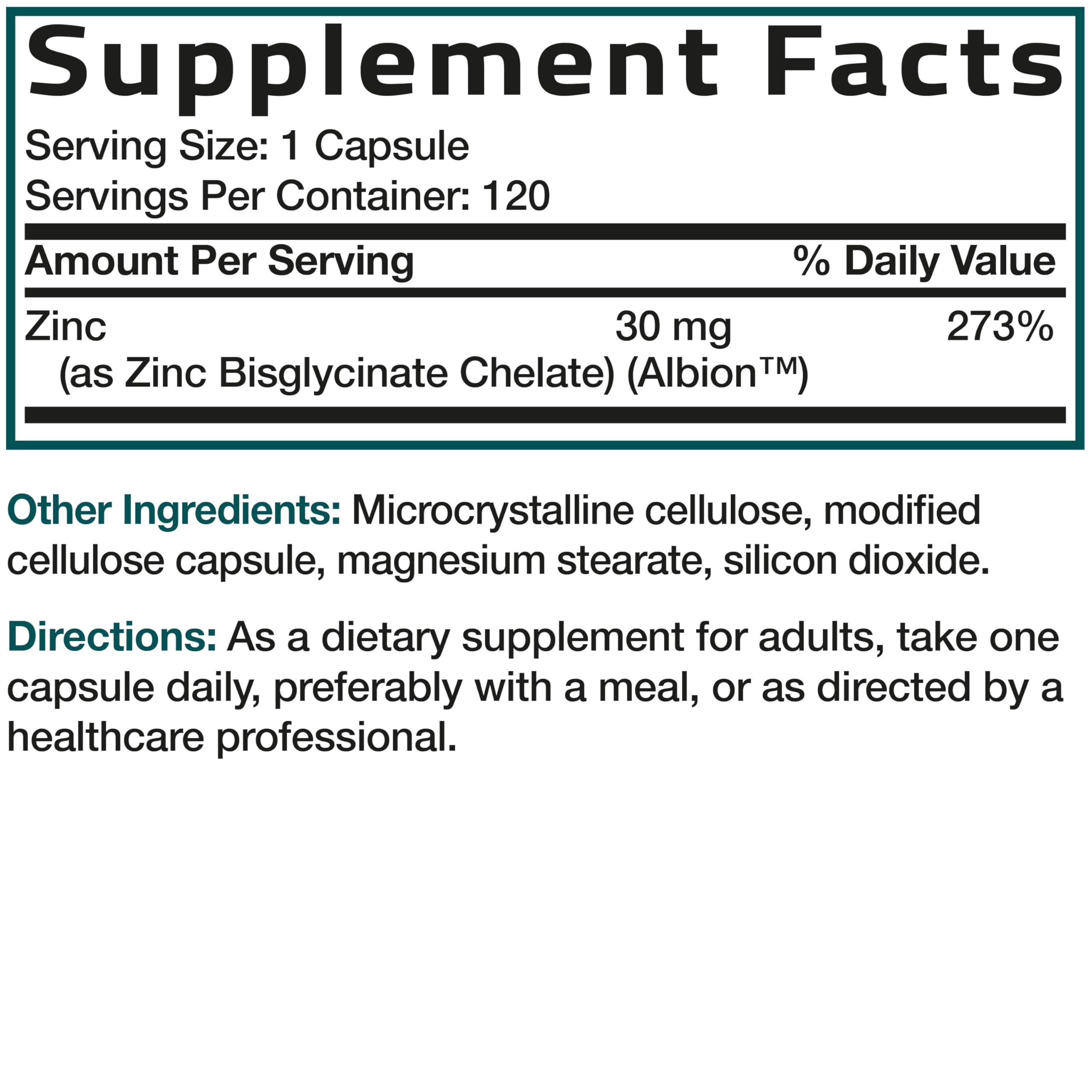 Zinc Glycinate 30mg, 240 Vegetarian Capsules