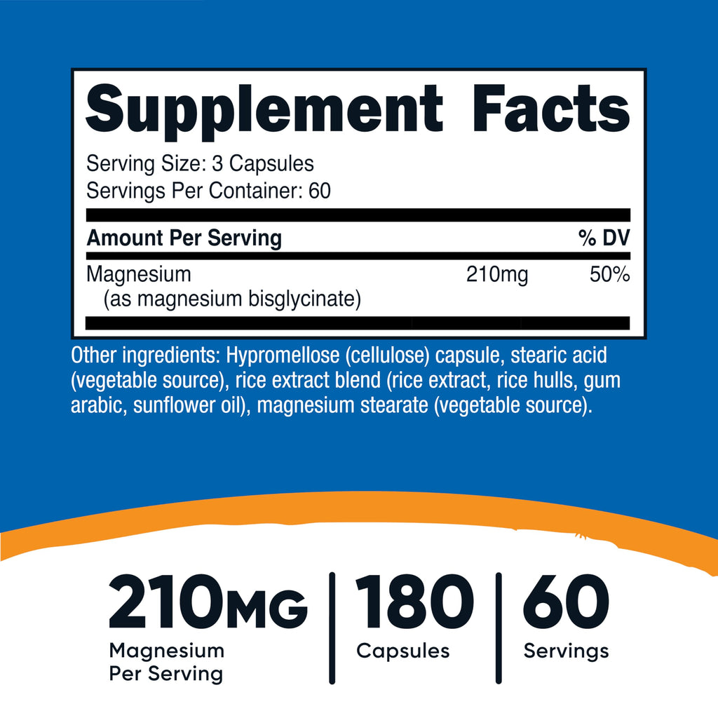 Magnesium Glycinate Capsules (180 Capsules, 210 mg Per Serving)