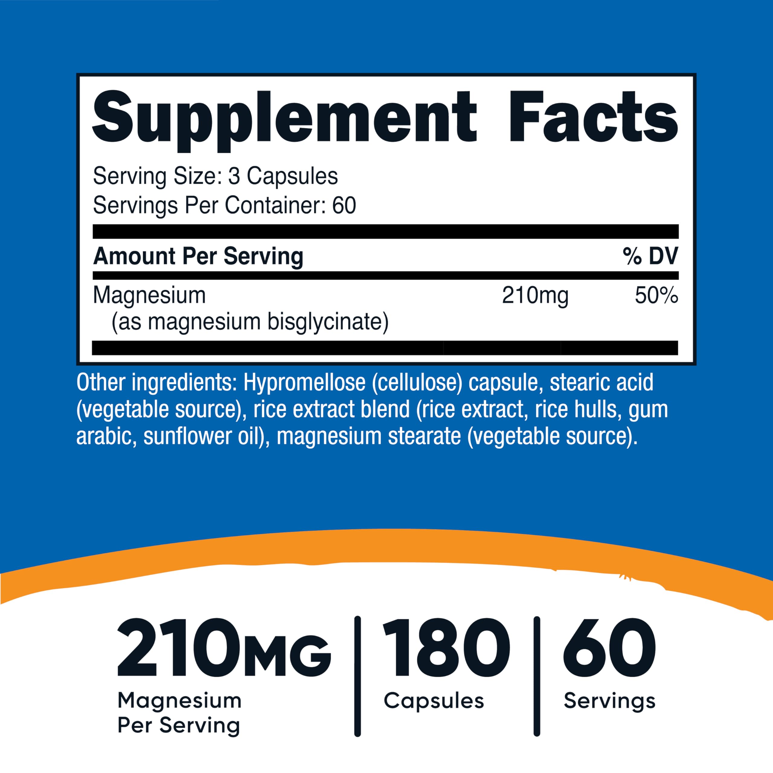 Magnesium Glycinate Capsules (180 Capsules, 210 mg Per Serving)