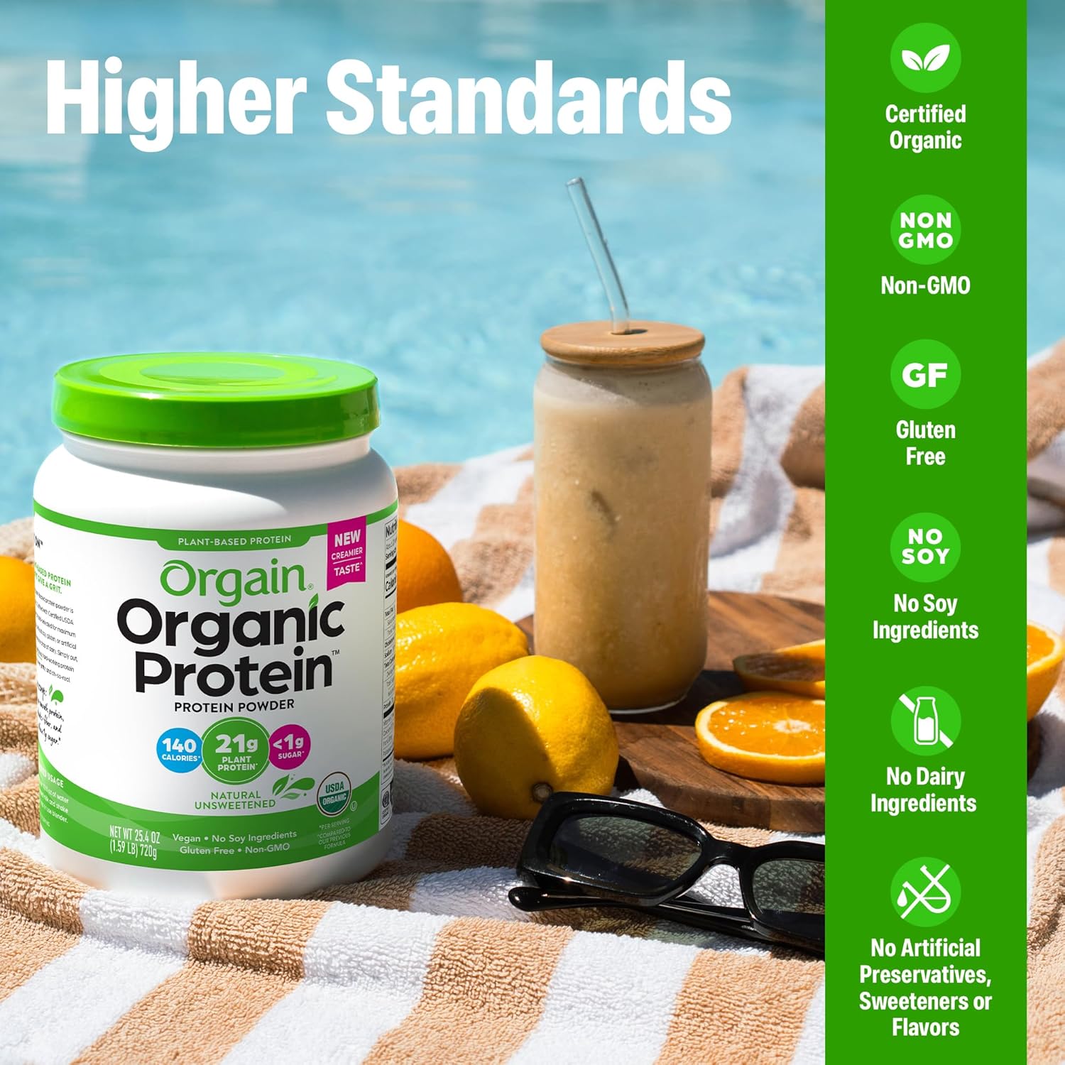 Organic Protein Powder, 21g Plant Protein, No Lactose Ingredients, No Added Sugar