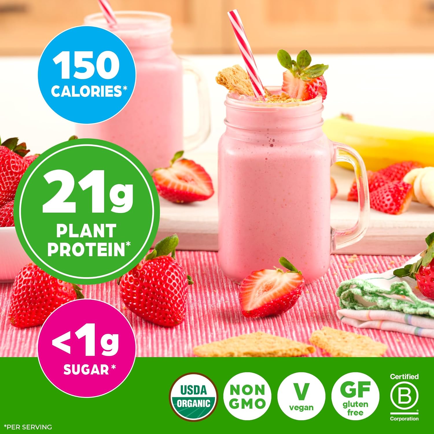 Organic Protein Powder, 21g Plant Protein, No Lactose Ingredients, No Added Sugar