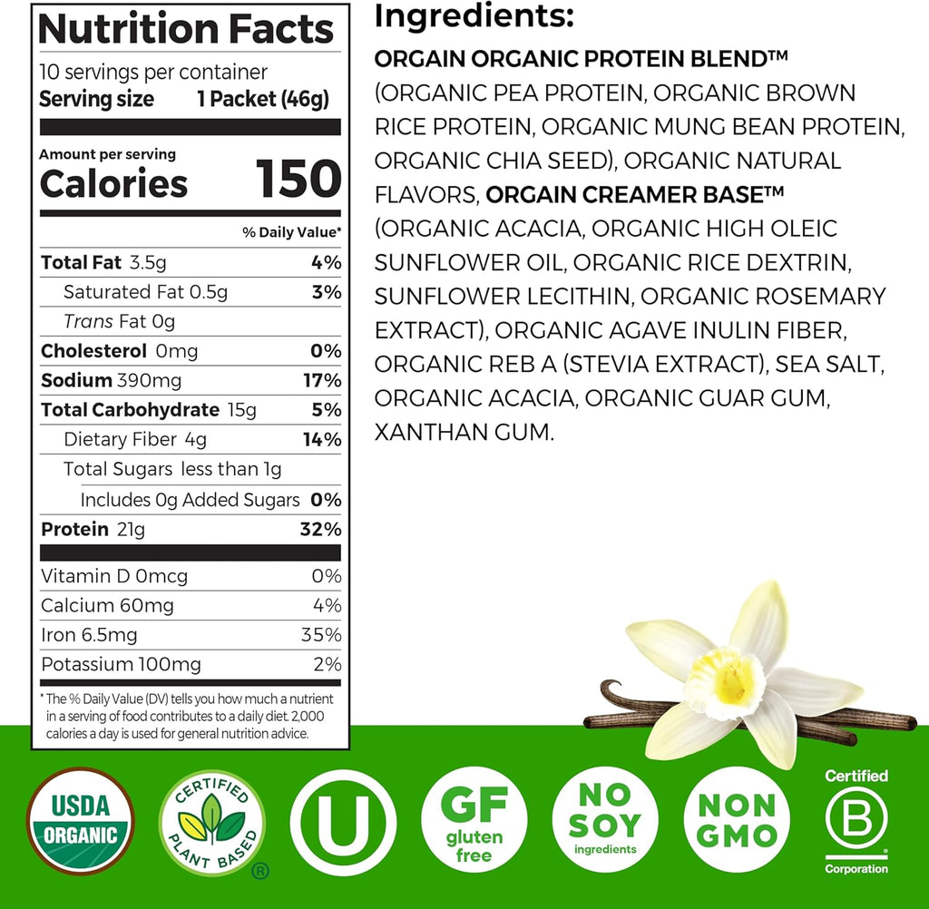 Organic Protein Powder, 21g Plant Protein, No Lactose Ingredients, No Added Sugar