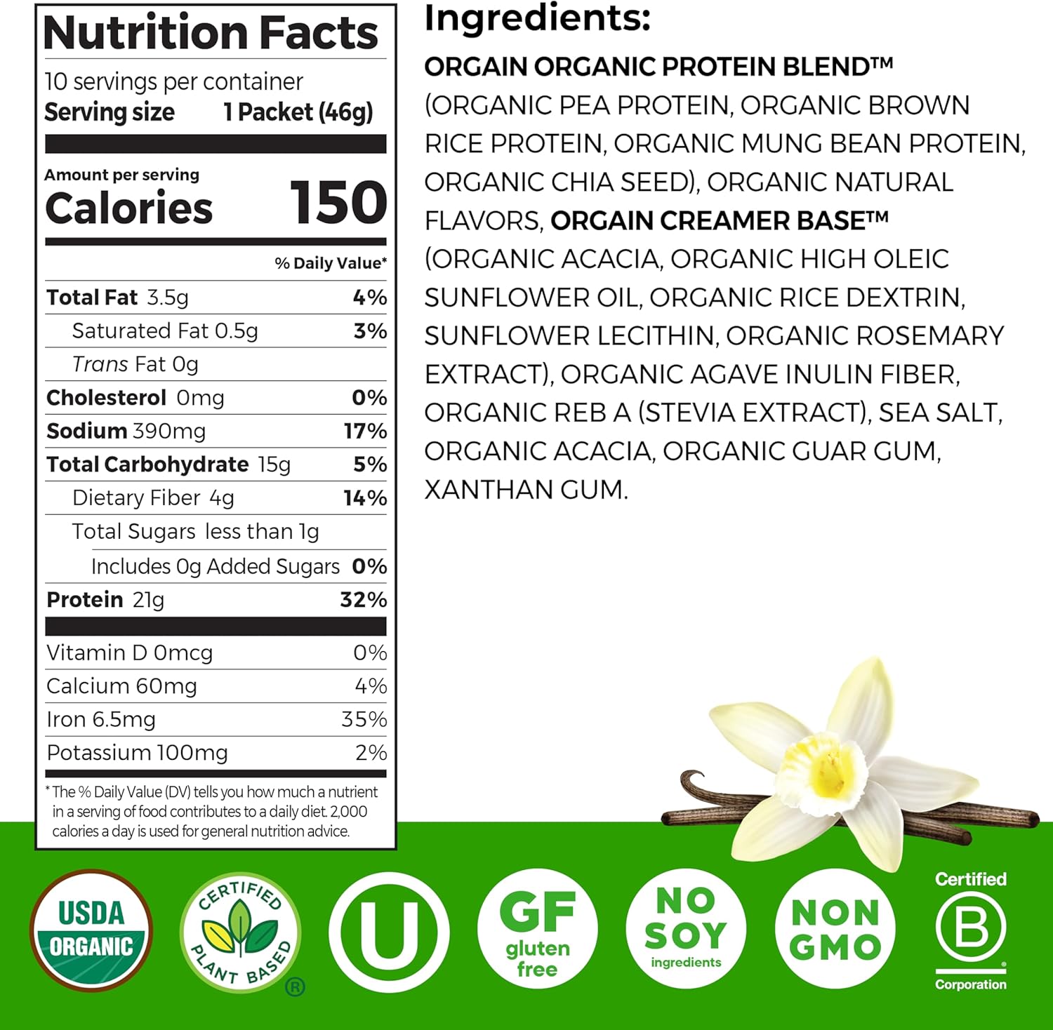 Organic Protein Powder, 21g Plant Protein, No Lactose Ingredients, No Added Sugar
